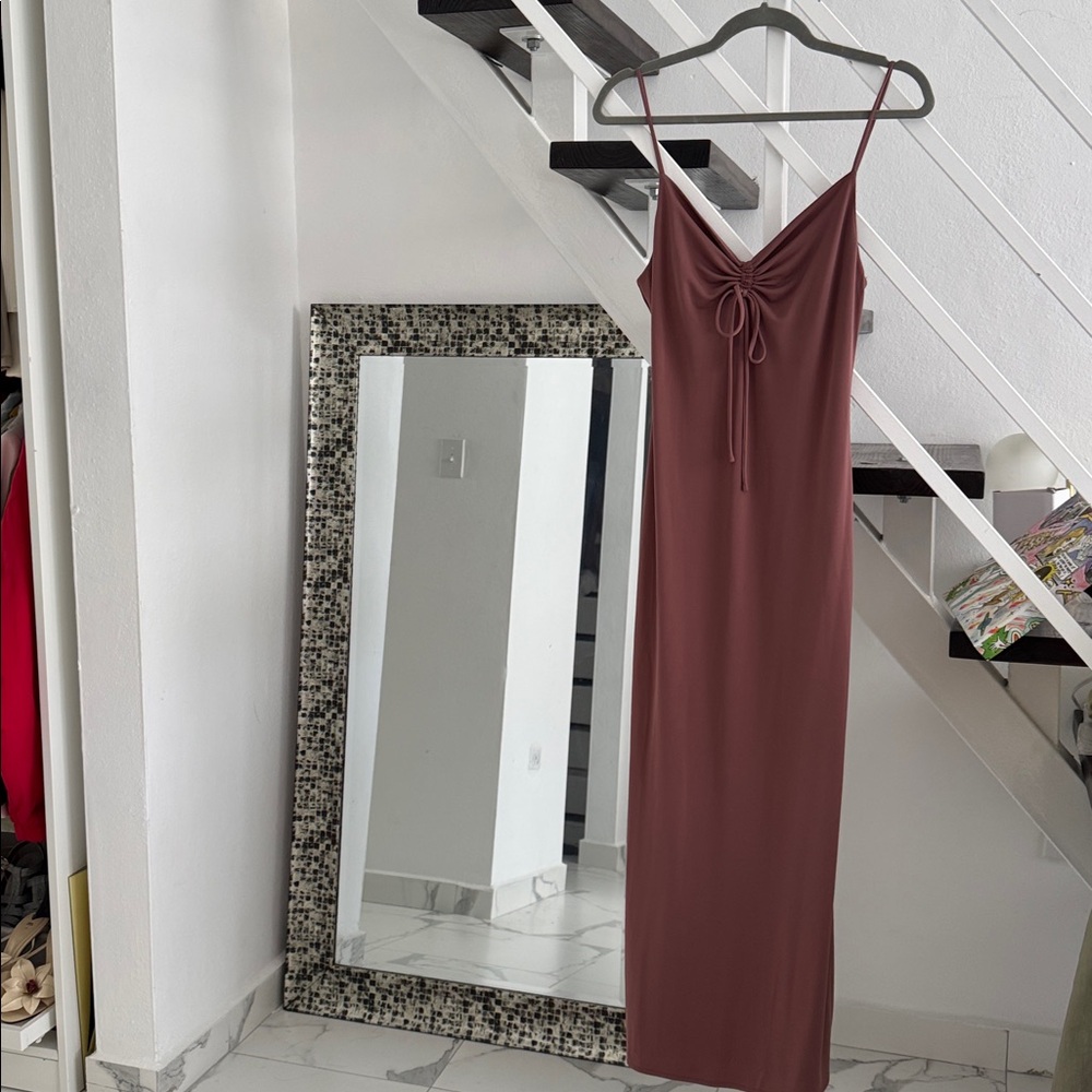 Mango Spaghetti Strap Dress in Mauve